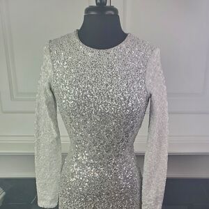 DRESS THE POPULATION OMBRE SILVER SEQUIN DRESS